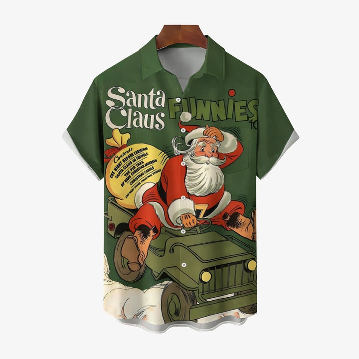 Vintage Christmas Santa Claus Poster Print Short Sleeve Shirt 2411005346