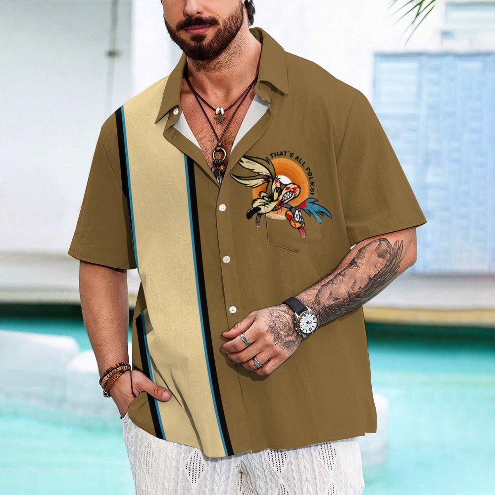 Men's Big Bad Wolf Cartoon Print Casual Short Sleeve Shirt 2410009275