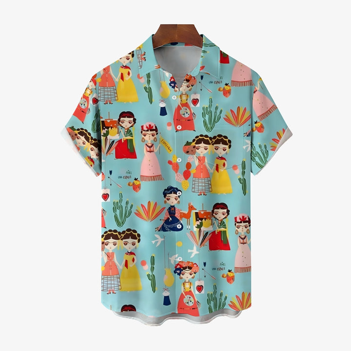 Men's Mexican Cultural Print Casual Short Sleeve Shirt 2404000173