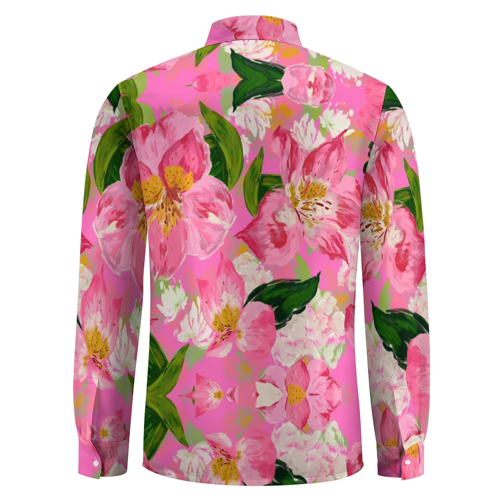 Pink Flowers Art Printed Long Sleeve Shirt 2410004960