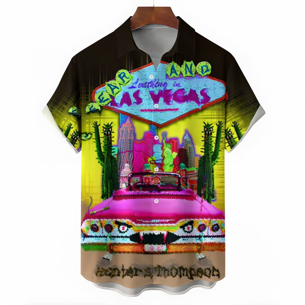 Las Vegas Poster Print Casual Short Sleeve Shirt 2410008349