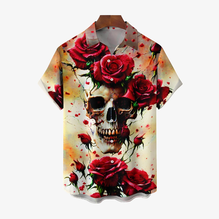 Men's Skull and Roses Short Sleeve Shirt 2412008568