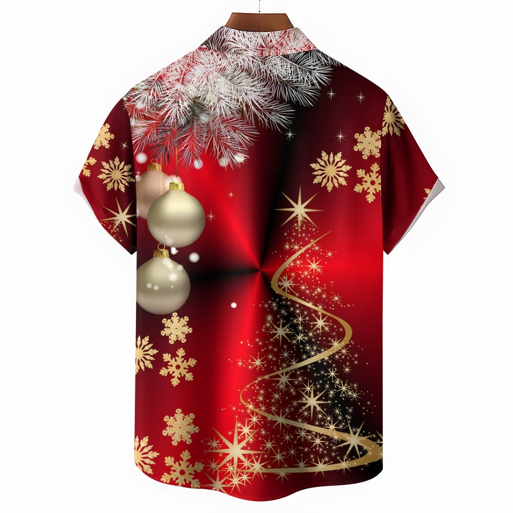 Christmas Tree Decorations Print Casual Short Sleeve Shirt 2412003168