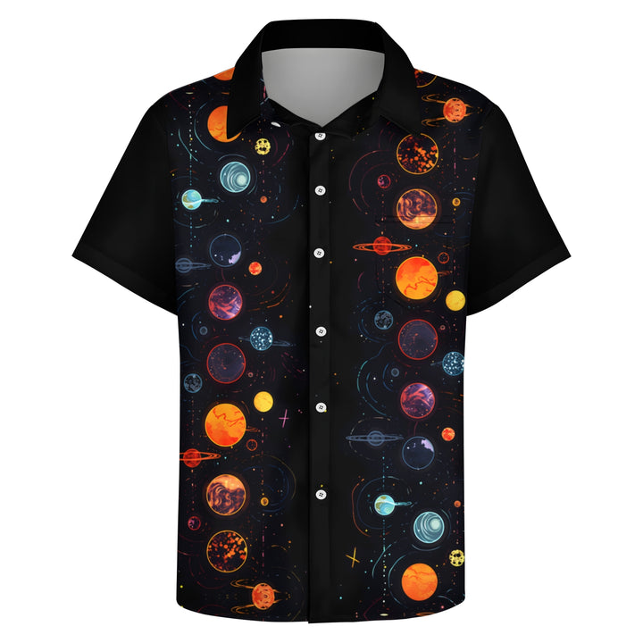Men's Space Planet Print Casual Short Sleeve Shirt 2404000407