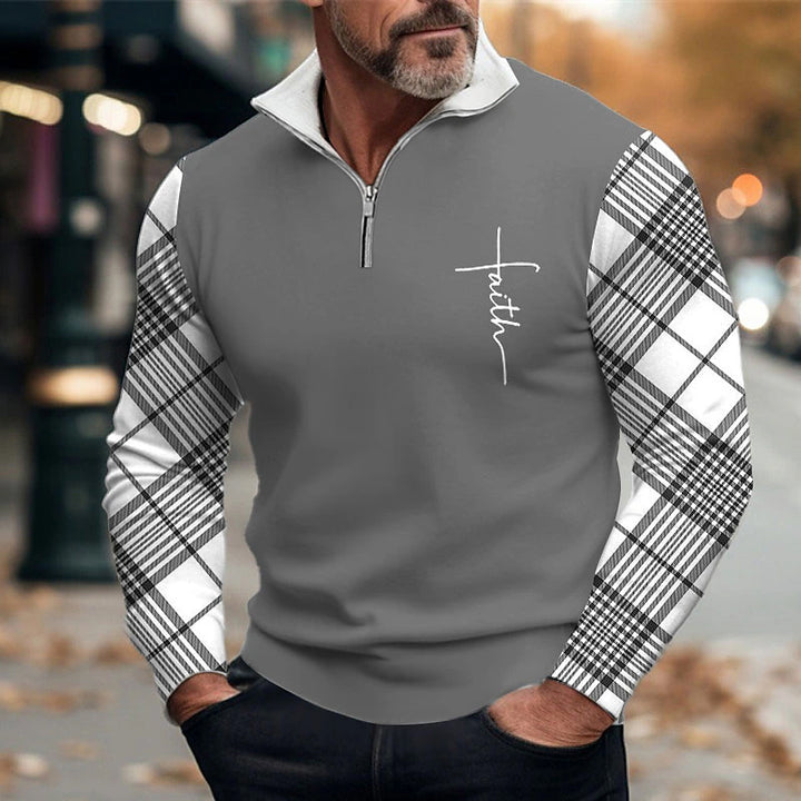 Men's Plaid Faith Business Long Sleeve Zip Polo