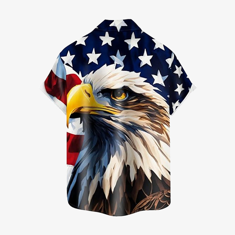 Independence Day Eagle and Flag Print Short Sleeve Shirt