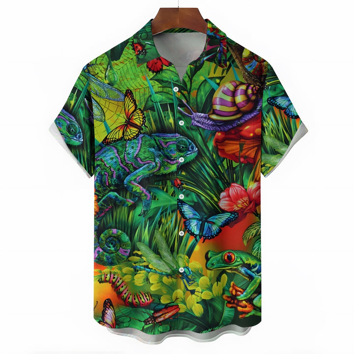 Men's Tropical Rainforest Animals Insects Casual Short Sleeve Shirt 2404000248