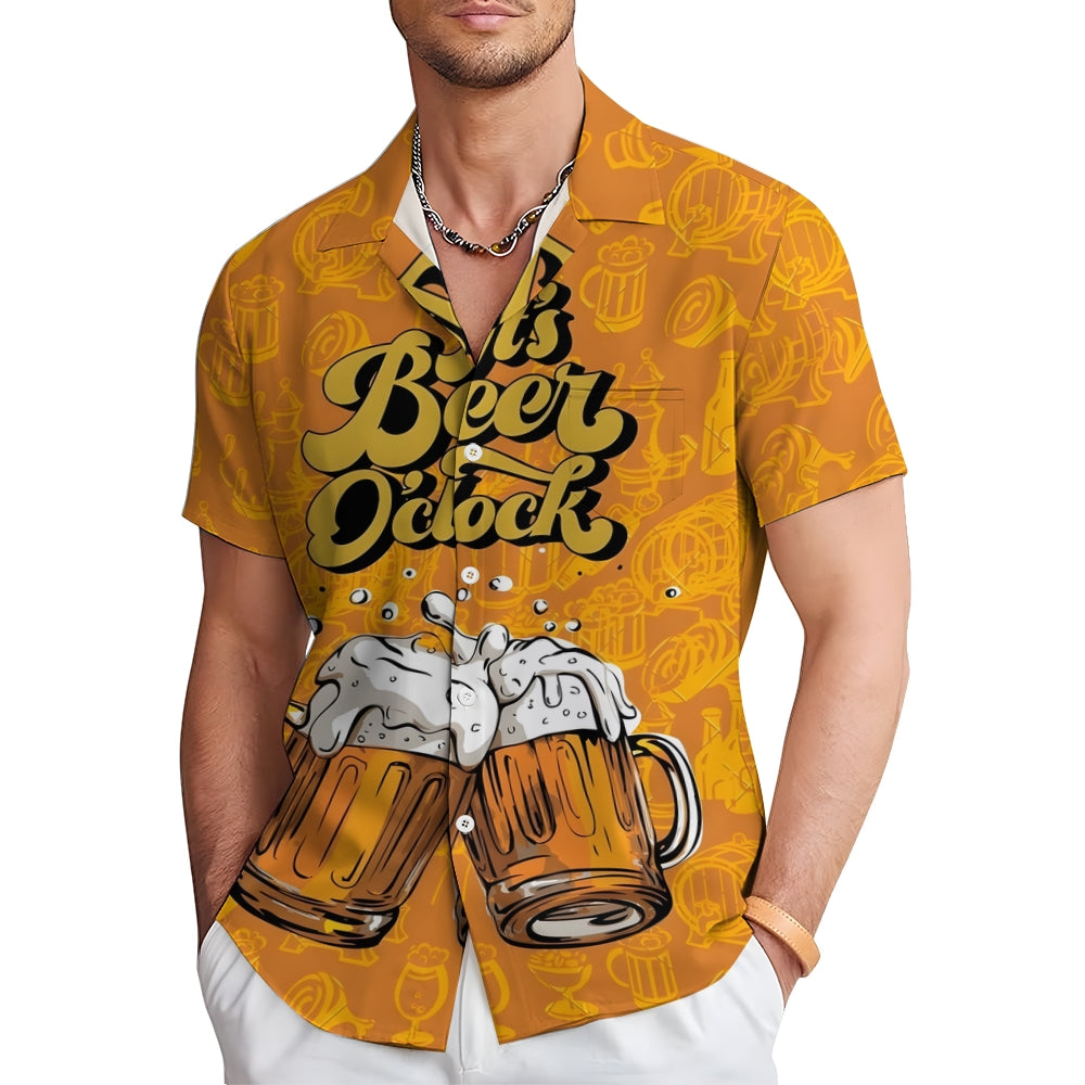 Men's Beer Time Print Casual Hawaiian Short Sleeve Shirt 2411005138