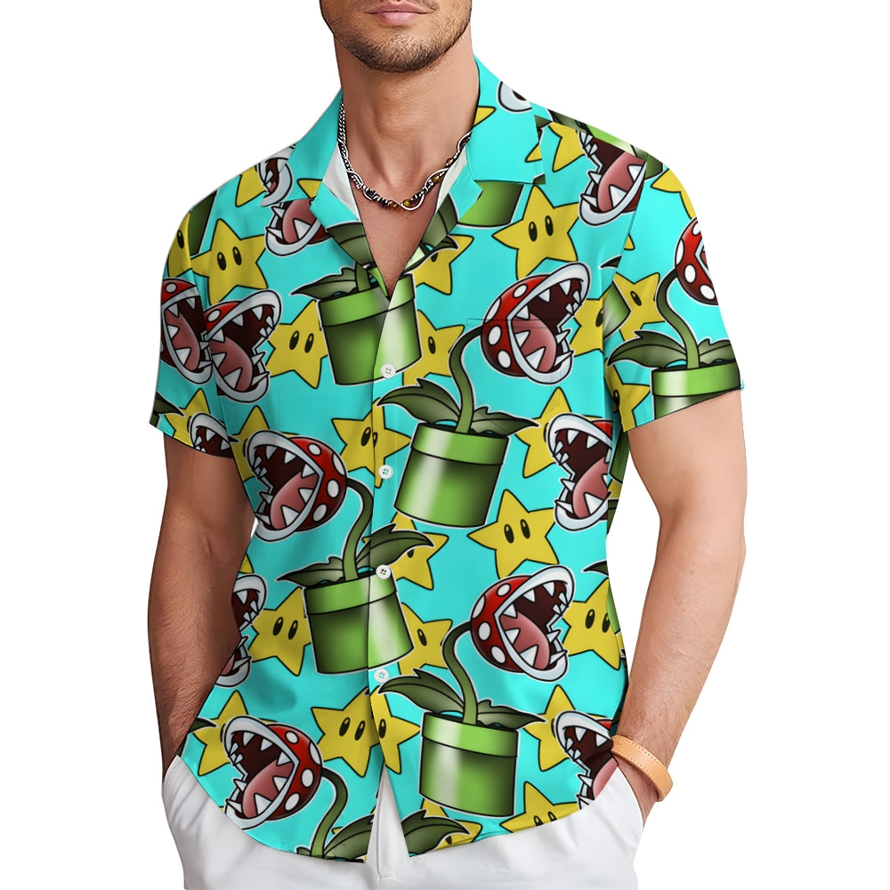 Cartoon Piranha Print Casual Short Sleeve Shirt 2411002276