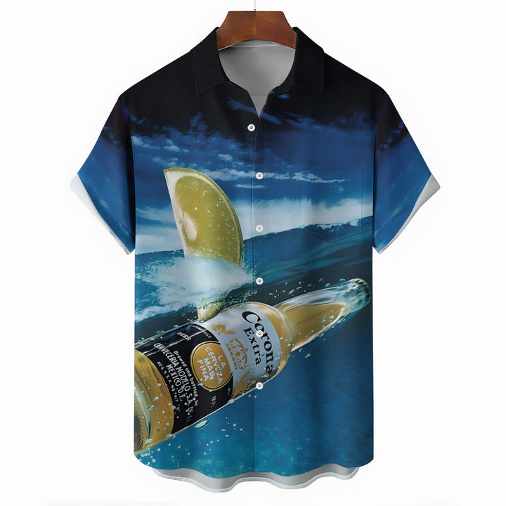 Beer Surf Print Casual Oversized Short Sleeve Shirt 2406003489