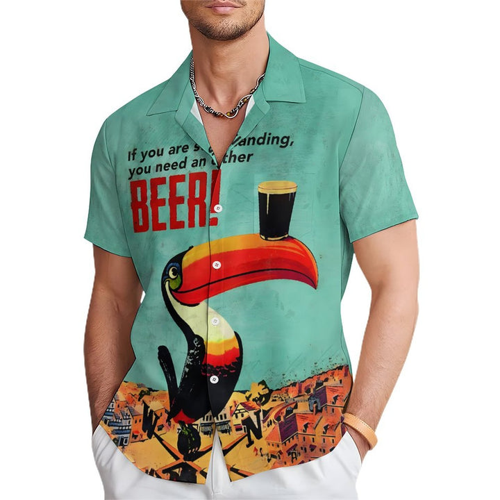 Men's Toucan Beer Print Casual Short Sleeve Shirt 2403000501