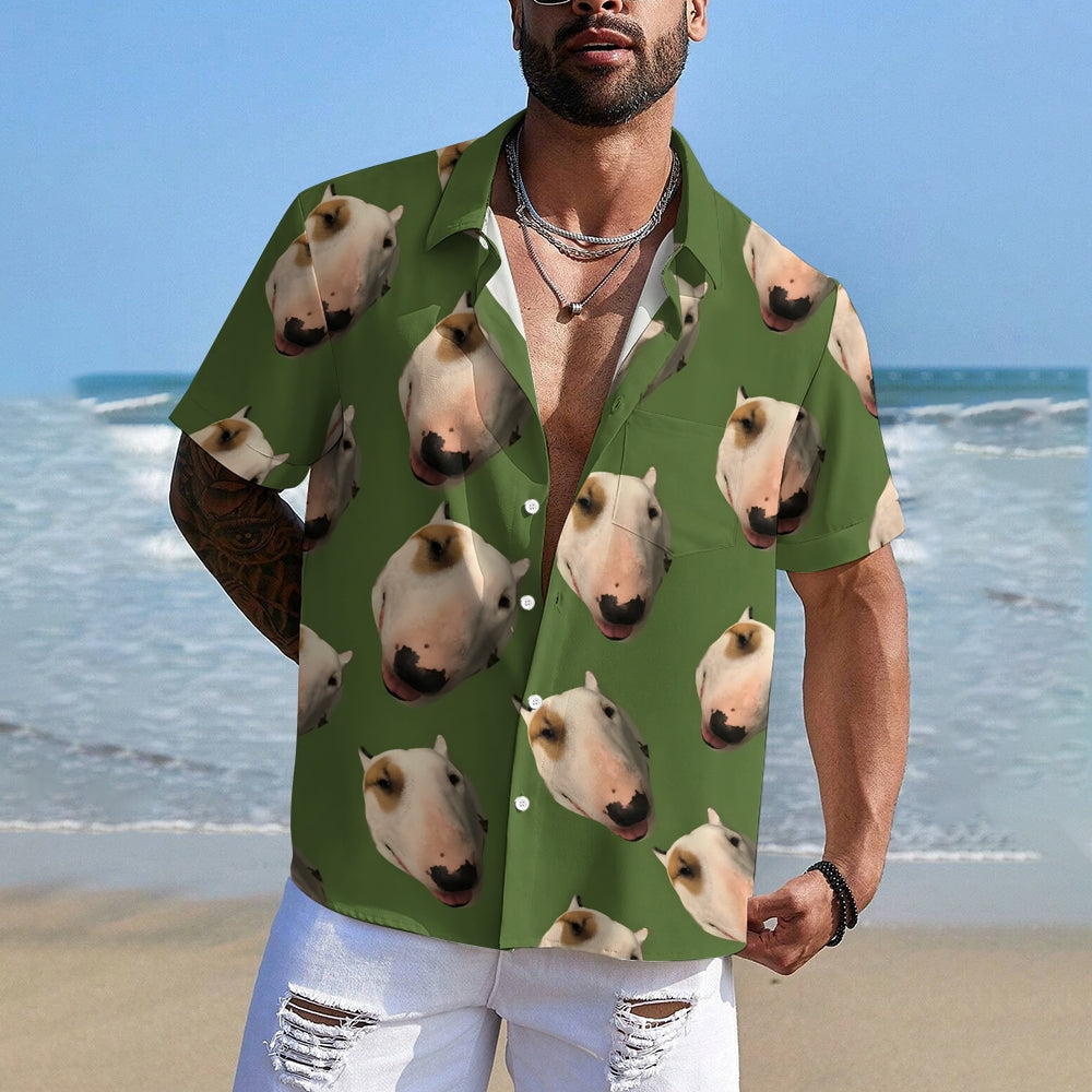 Bull Terrier Print Casual Oversized Short Sleeve Shirt 2407005536