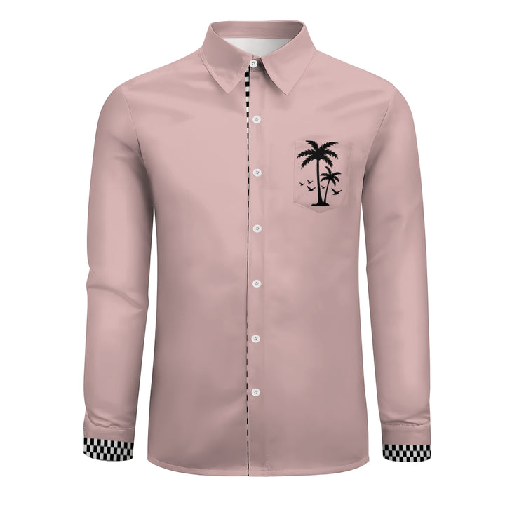 Solid Check Hawaiian Resort Print Long Sleeve Shirt