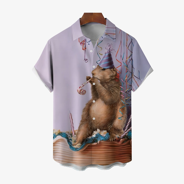 Groundhog Day Celebration Holiday Print Casual Short Sleeve Shirt 2412003838