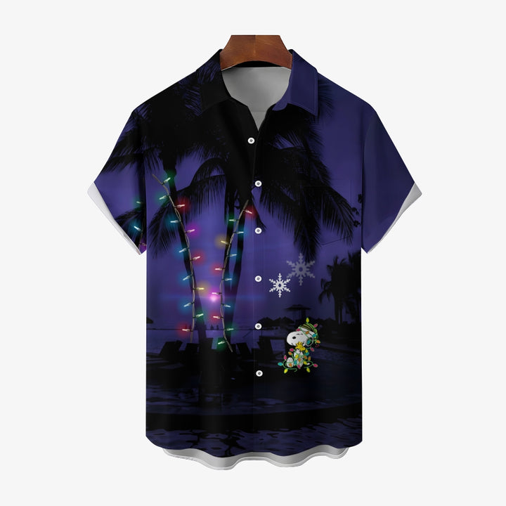 Cartoon Character Lights Holiday Print Short Sleeve Shirt 2408002772