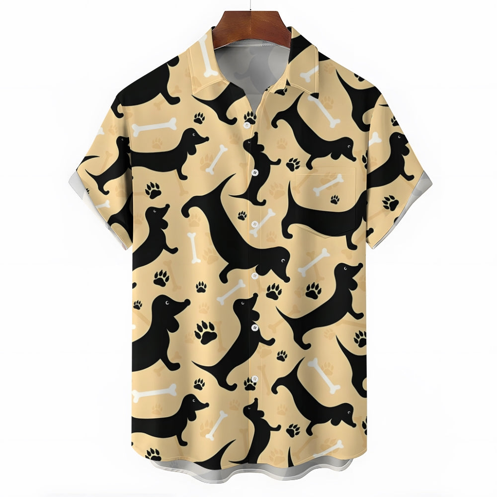 Dachshund Cartoon Casual Large Size Short Sleeve Shirt 2407004413