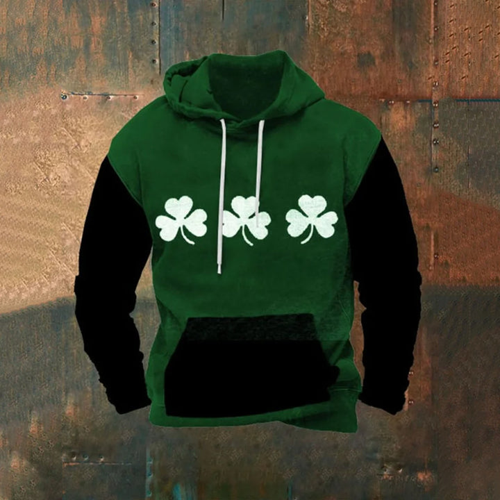 Men's Clover Contrast Patchwork Casual Hoodie