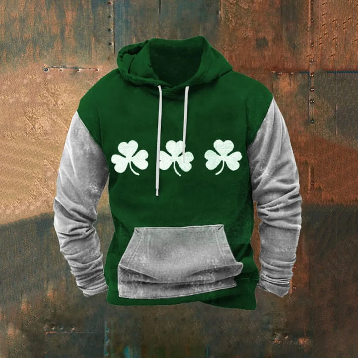 Men's Clover Contrast Patchwork Casual Hoodie