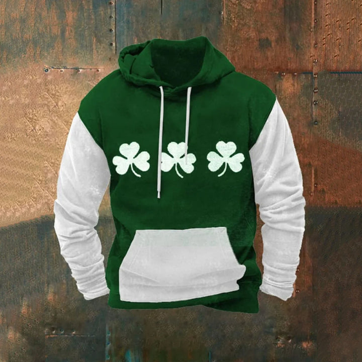 Men's Clover Contrast Patchwork Casual Hoodie