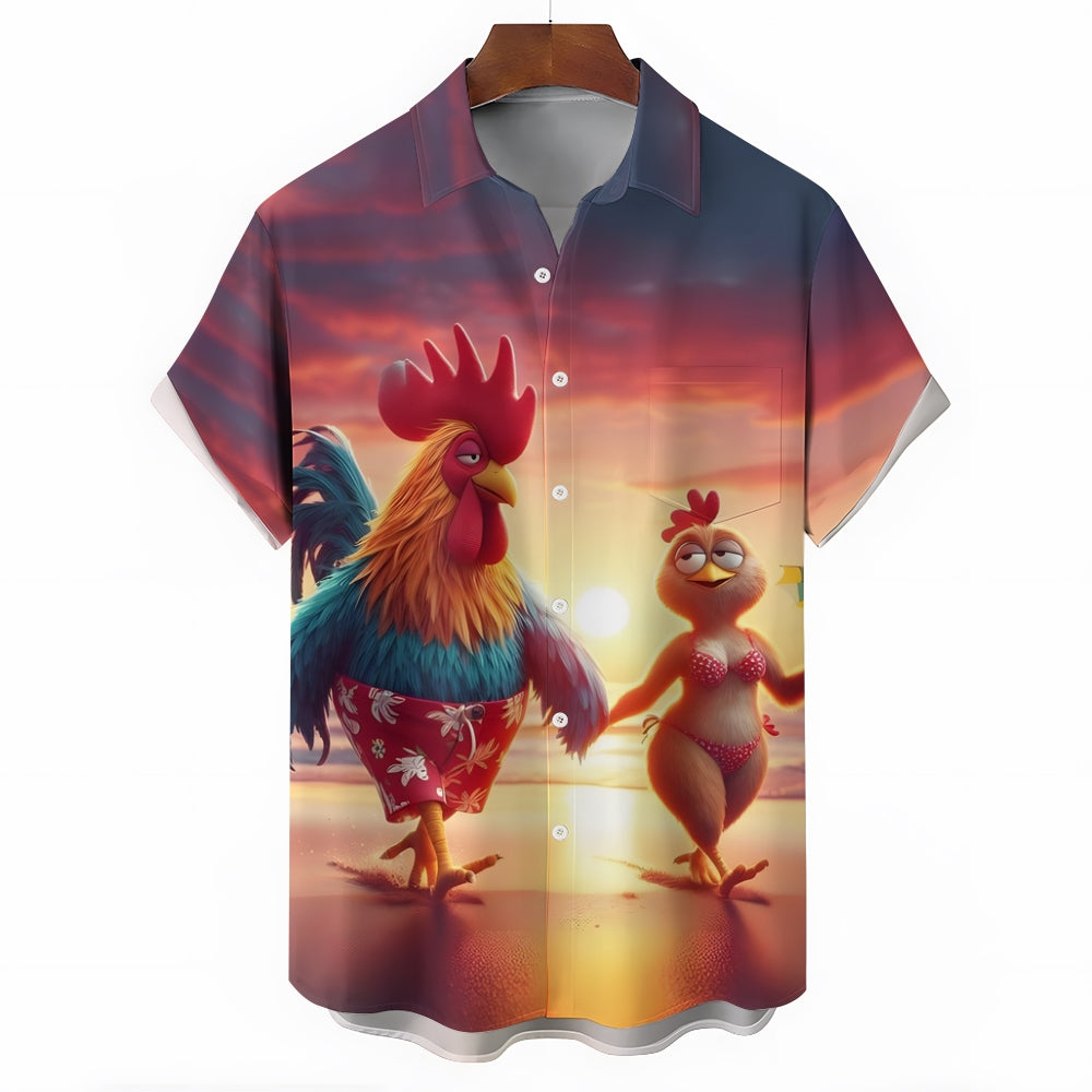 Love Chicken Hawaiian Casual Short Sleeve Shirt 2409002579