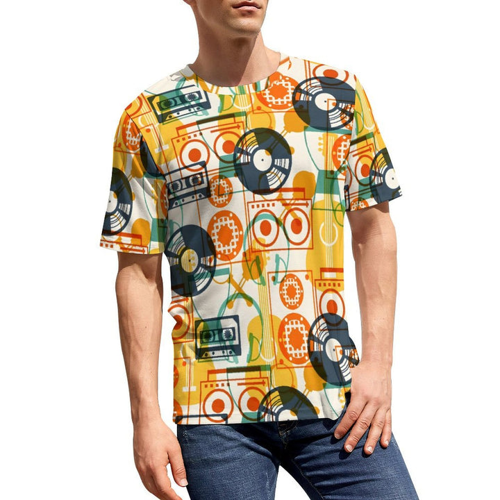 Men's Music Vinyl Record Geometric Round Neck Casual T-Shirt 2403000477