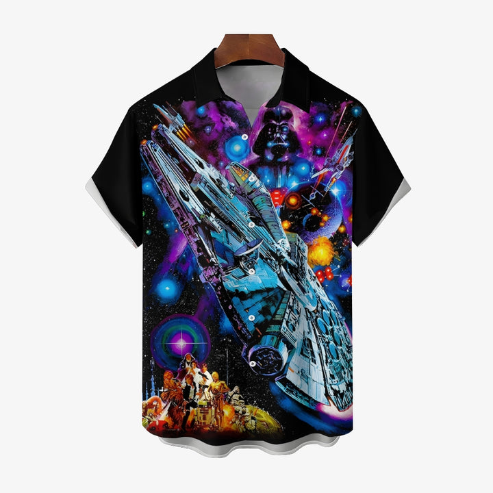 Futuristic Spaceship Print Casual Short Sleeve Shirt 2412005951