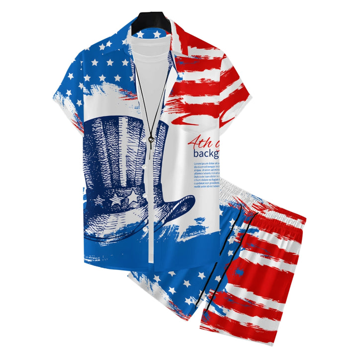 Men's American Flag Print Beach Two-Piece Suit 2404000015