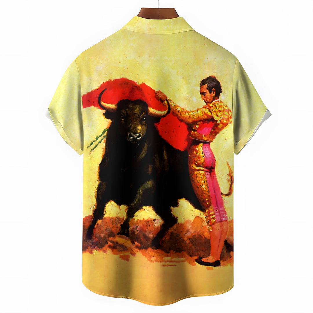 Men's Bullfighting Theme Casual Short Sleeve Shirt 2403000787