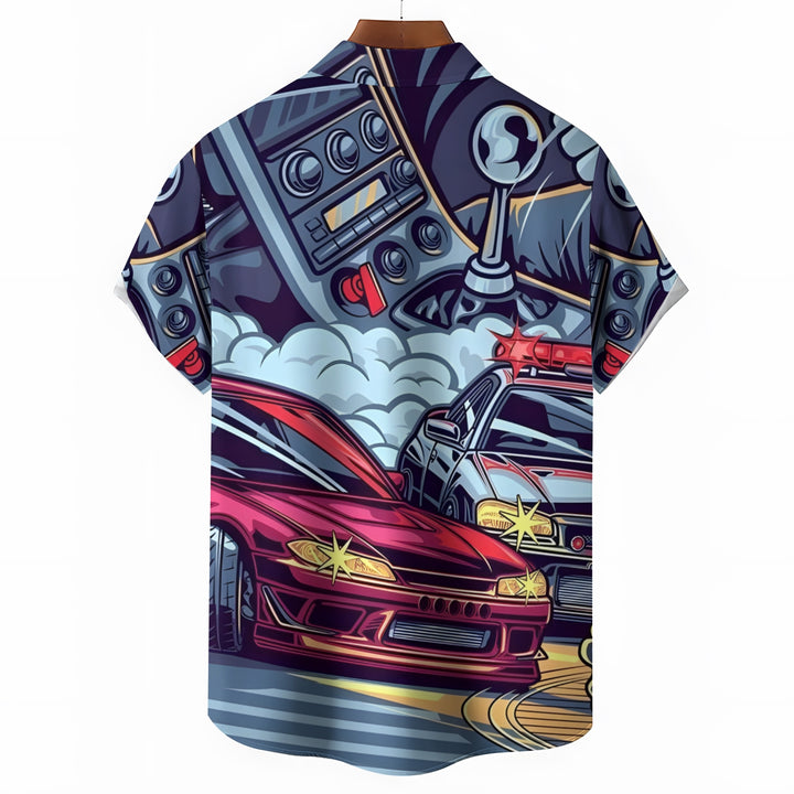 Men's Car Printing Casual Short Sleeve Shirt 2404000485