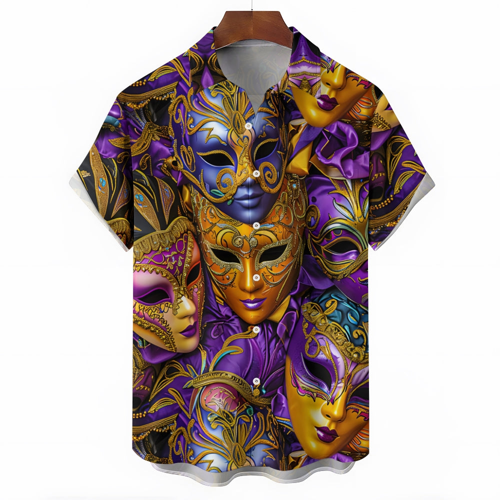 Men's Mardi Gras Carnival Mask Short Sleeve Shirt 2412003208