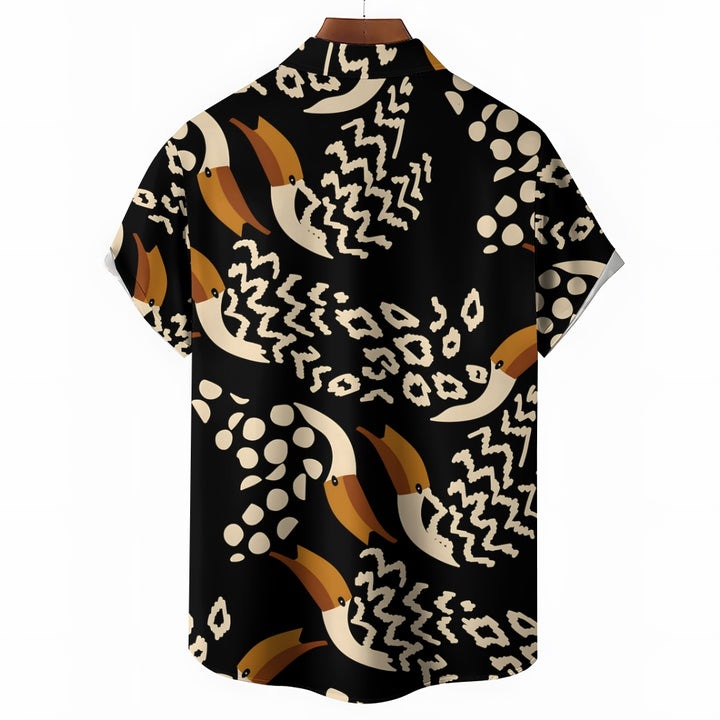 Men's Hawaiian Toucan Print Casual Short Sleeve Shirt 2405002005