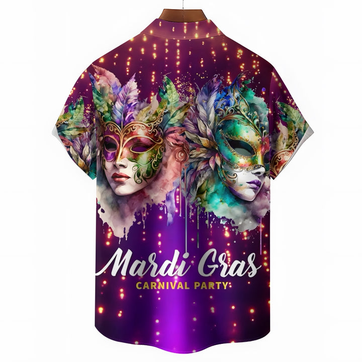 Mardi Gras Mask Art Print Short Sleeve Shirt 2411013443