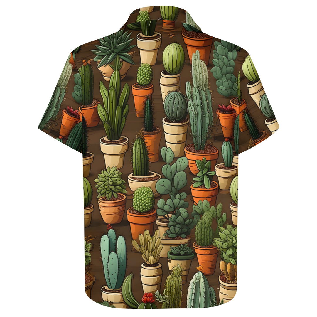 Men's Cactus Pot Print Casual Short Sleeve Shirt 2403000904