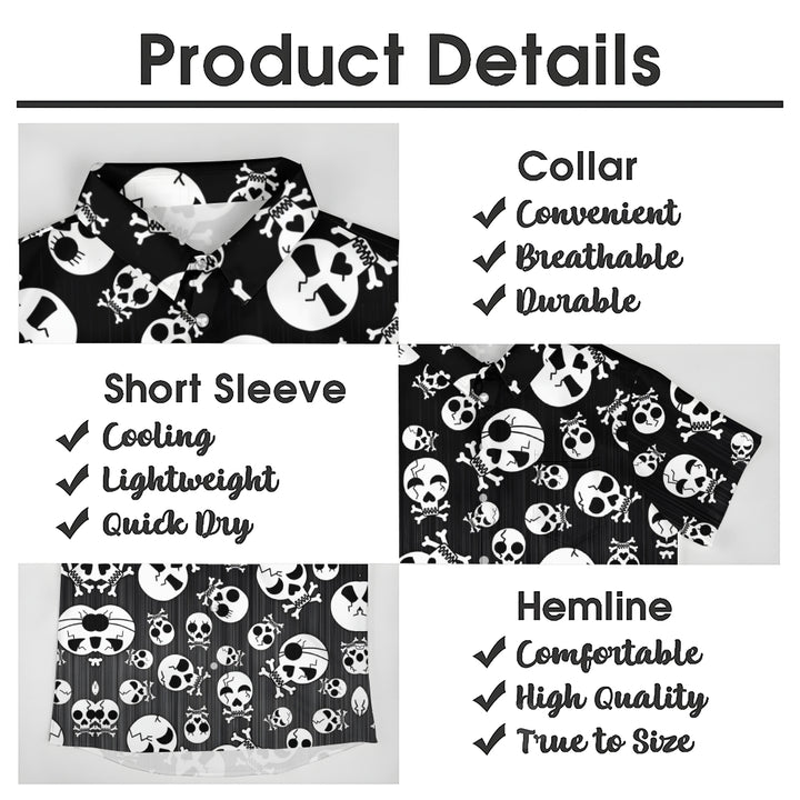 Skull Gradient Print Chest Pocket Short Sleeve Shirt 2411006379