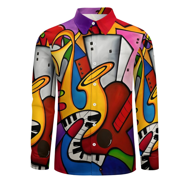 Musical Instruments Abstract Geometric Print Long Sleeve Shirt 2408004928