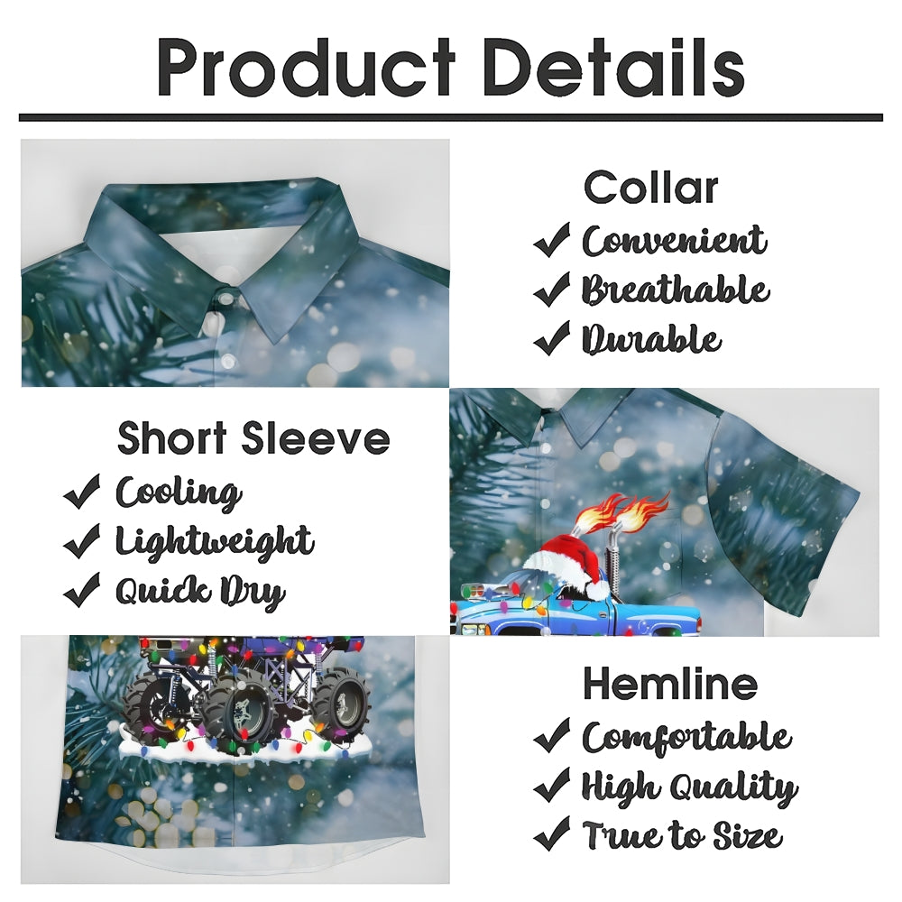 Truck Christmas Colored Lights Casual Short Sleeve Shirt 2408007723