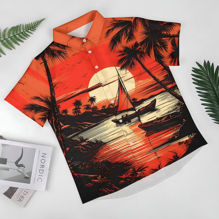 Men's Sunset Print Casual Short Sleeve Shirt 2403000536