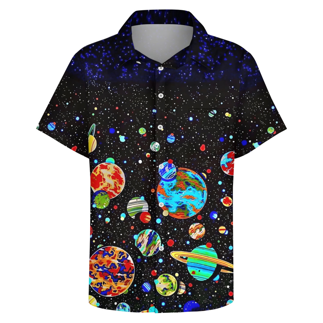 Men's Space Planet Print Casual Short Sleeve Shirt 2404000451