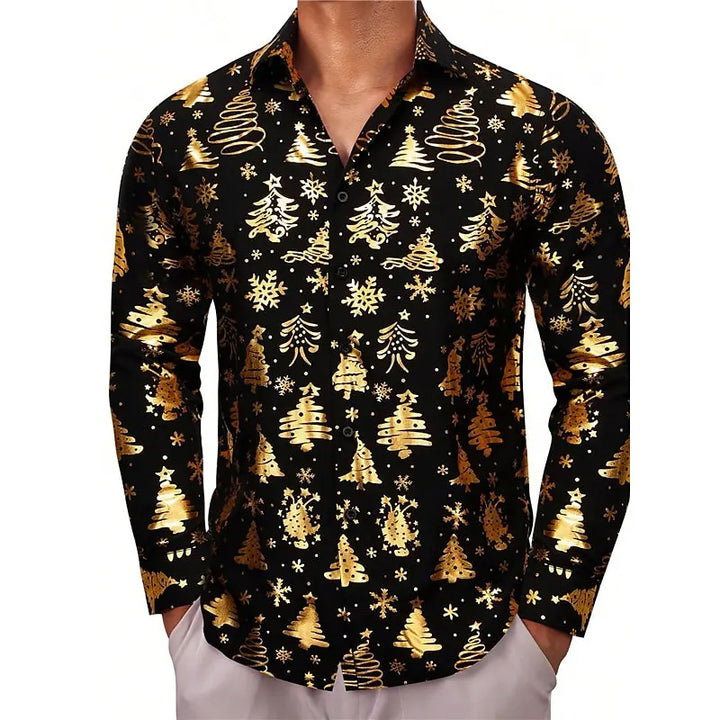 Men's Christmas Tree Printed Long Sleeve Shirt