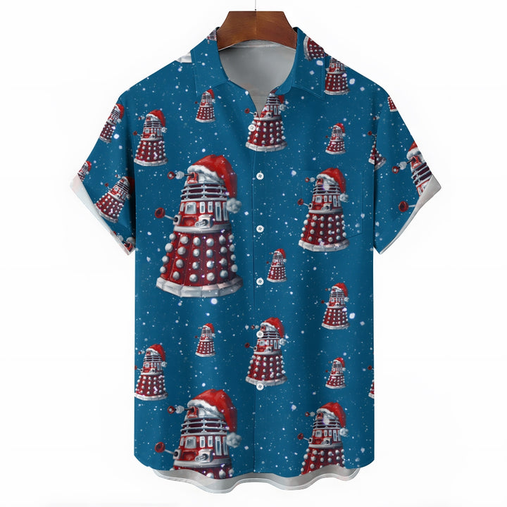 Men's Christmas Cartoon Robot Short Sleeve Shirt 2410006965