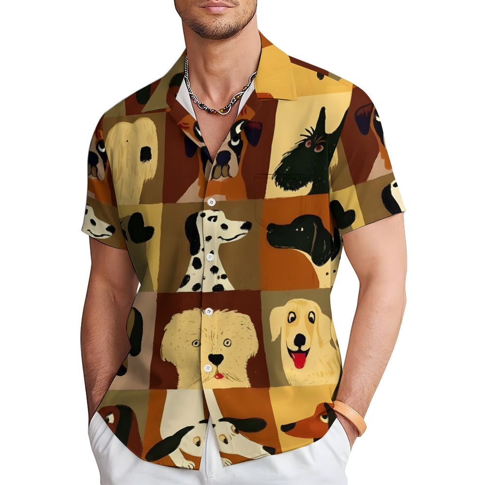 Dogs Cartoon Casual Large Size Short Sleeve Shirt 2407004402