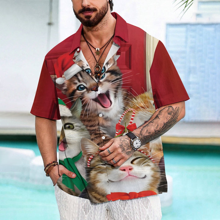 Christmas Cats Casual Short Sleeve Shirt 2410003815