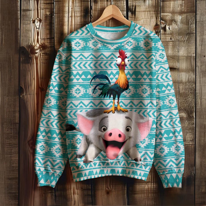 Men's Cartoon Chicken And Pig PrintUnisex Sweatshirt 2410009107