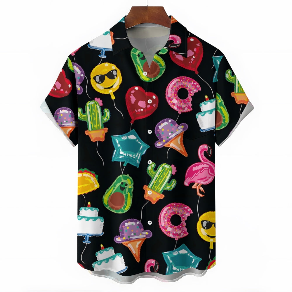 Happy Birthday Gift Print Casual Short Sleeve Shirt 2410002361