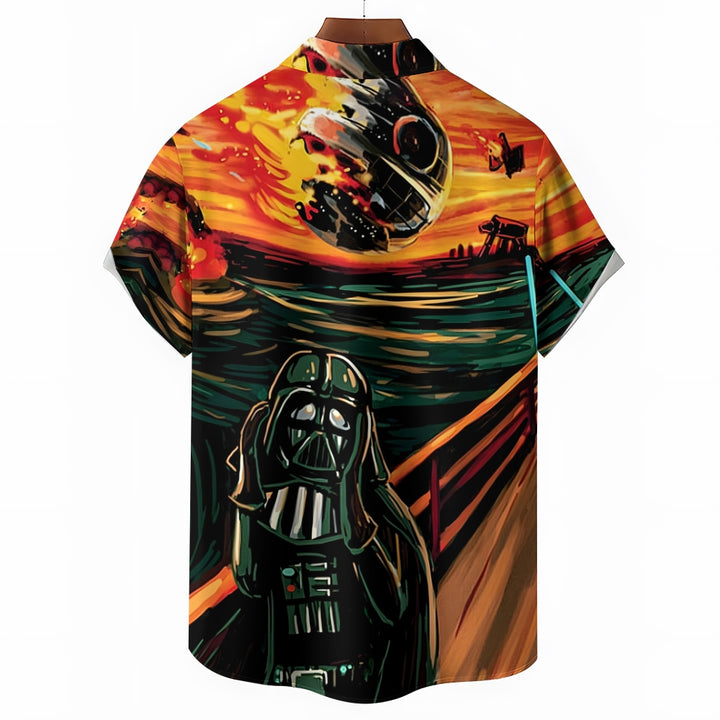 Space Wars Printed Casual Oversized Short Sleeve Shirt 2406002120