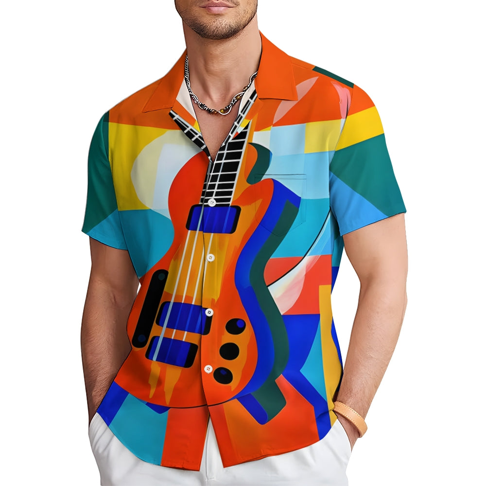 Geometric Guitar Casual Oversized Short-Sleeved Shirt 2408003962