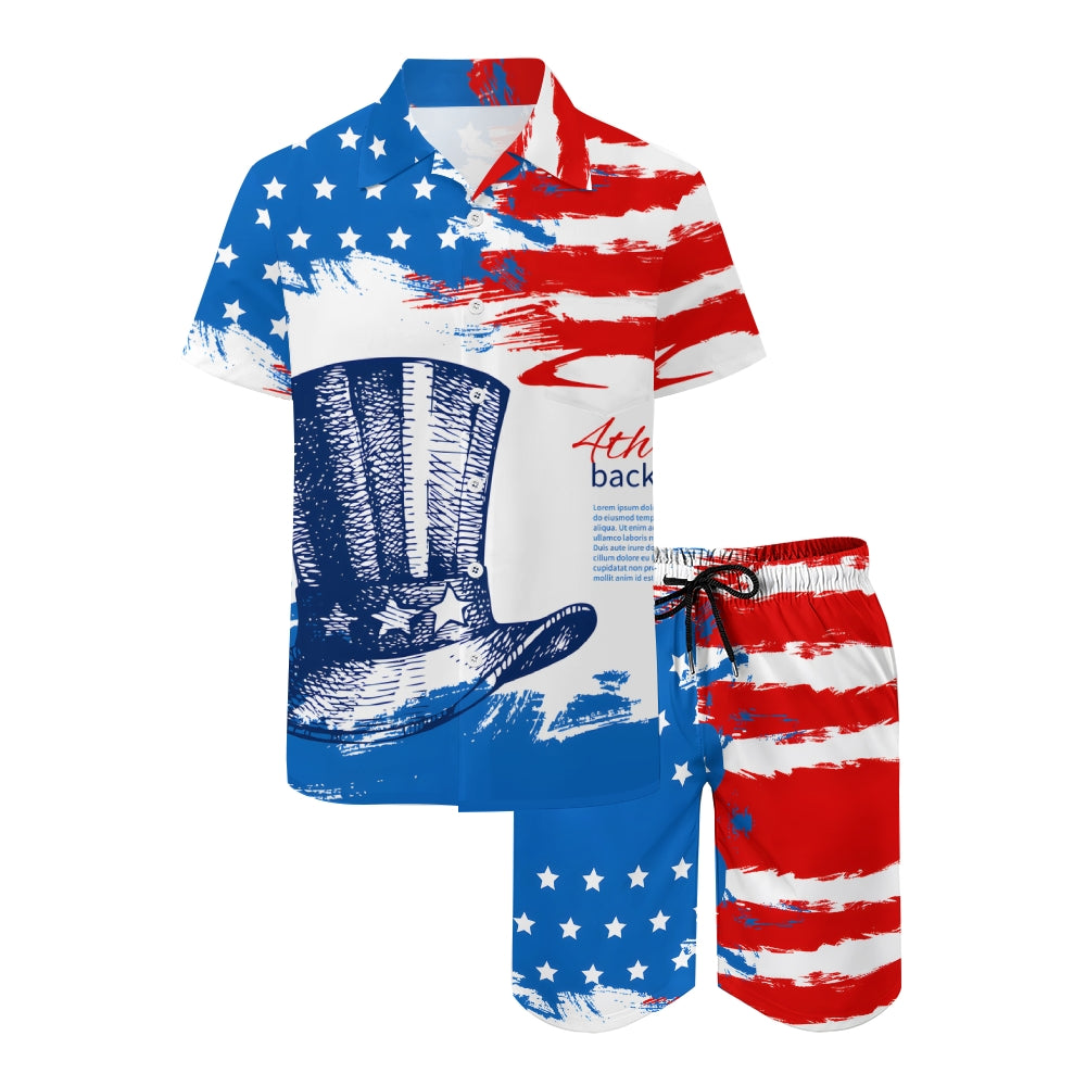 Men's American Flag Print Beach Two-Piece Suit 2404000015