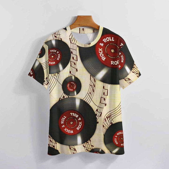 Men's Vinyl Record Round Neck Casual T-Shirt 2403000843