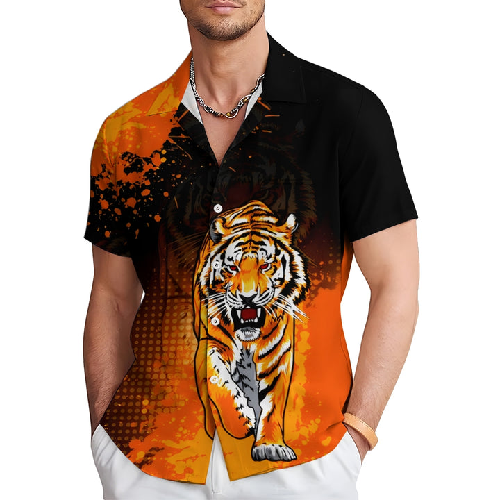 Men's Tiger Art Print Casual Short Sleeve Shirt 2411003581