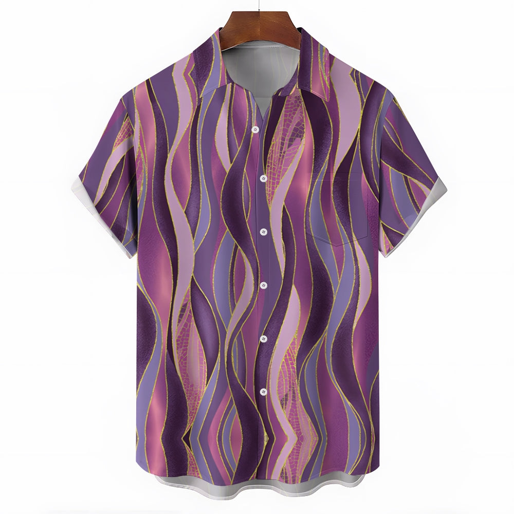 Curve Texture Print Casual Large Size Short Sleeve Shirt 2407001298